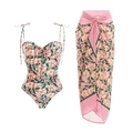 Floral print one-piece swimsuit and matching sarong set for beach vacation - S / Pink Floral Swimwear Set