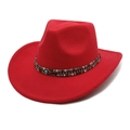 Detail of red wool felt cowboy hat with rivet band and blue evil eye charm decoration - M(56-58cm) / Red