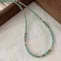 Amazonite beaded necklace with teardrop blue stones and golden metal accents - Lake Blue Choker approx 38.5cm+5cm