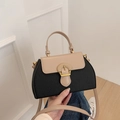 Women's black and beige colorblock leather crossbody bag with golden hardware - Black