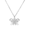 Elegant silver butterfly necklace with white zircon pavé on a delicate cable chain - Silver Butterfly Rhinestone Style (White KM-349)