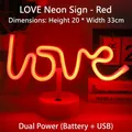 Red LED neon love sign lamp with round base, USB and battery operated for home decor - LOVE Red