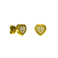 Gold plated titanium steel heart stud earrings with sparkling cubic zirconia inlay - Heart Gold
