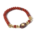 Handgefertigtes Perlenarmband mit roten Natursteinen und goldenen Sonnenanhängern - Sonnen-Totem rotes Perlenarmband (SB22101525)