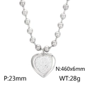 Silver stainless steel heart pendant necklace with clear crystals and sizing details - A-Style Silver Necklace