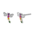 Boucles d'oreilles libellule en argent S925 avec zircons colorés sur fond blanc - Argenté