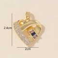 Detailed view of a gold heart pendant with zircon accents and 2.4cm by 2cm dimensions - 0228-31/Gold Colorful Stripe Heart