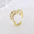 Vergoldeter offener Ring mit böhmischem Halbmond-Design und Zirkonia-Akzenten - Halbmond-Hohlstil / Gold