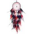 Handmade dream catcher wall hanging with red and black feathers and gemstone pendant - Red