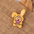 Cute cartoon brown bear wearing rabbit outfit holding a cupcake acrylic brooch badge - Bear with Cake