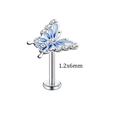 Blue and white butterfly piercing stud with cubic zirconia in 1.2x6mm stainless steel - Lip Stud 6mm