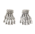 Detailed close-up of gothic silver skull hand hair clips with vintage metal texture - Silver Belt Skull Buckle