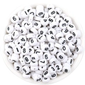 White acrylic round beads with black numbers in a white bowl for DIY bracelet crafting - White + Black Numbers