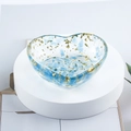 Blue resin heart-shaped storage dish with gold leaf flakes for desk organization - 01 Deep Blue Glass + Gold Foil