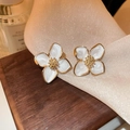 Elegant white enamel flower earrings with golden edges on beige silk fabric background - White Drip Oil Flower (56#)