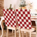 Christmas chair covers in red and beige plaid linen for holiday dining room decor - Red Beige Plaid (YTM2-28)