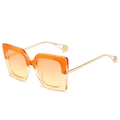 Square oversized sunglasses with orange gradient lenses and gold temples with pearl detail - Orange Yellow Gradient Frame and Lens