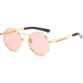 Steampunk sunglasses with pink lenses, gold metal frame, and spring hinge temples - Gold Frame Ocean Pink