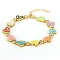 Bohemian colorful heart enamel bracelet with sparkling zircon accents and gold plating - Rainbow