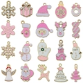 Pink and white Christmas alloy pendants including snowflakes, Santa, and reindeer charms - Mixed 20 Enamel Pink & White Christmas Series-1 Each-25.7g-SN1585