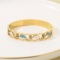 Detail of golden stainless steel bangle with dolphin and palm tree enamel charms - Dolphin Palm Tree Style (KB203124-SXSJ)