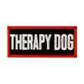 Embroidered black Therapy Dog patch with red border and white text for pet harness - THERAPY DOG (Red Border)