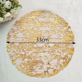 Detailed top view of a 33cm gold foil lace placemat on a marble background - Round Placemat Diameter 33cm (10 Pcs/Pack) / Gold