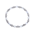 Macro detail of waterproof titanium steel bracelet with engraved silver beads and opal stones - Silver White (YB-1008S-WHT)