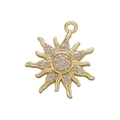 Macro detail of sun-shaped gold charm with micro-paved cubic zirconia stones and top loop - Gold Sunflower