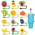 12er-Set Silikon-Strohhalmabdeckungen für 10-mm-Becher mit bunten Frucht- und Pflanzendesigns - Stil 3-Obst und Pflanzen (12 Stk.)
