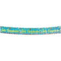 Blue and gold Feliz Cumpleaños birthday fringe banner with festive party elements - Spanish Cursive Blue