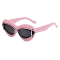 Occhiali da sole rosa a gatto a forma di cuore con spessa montatura e decori - Rosa Lucido Argento Tutto Grigio (C4)