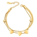 Double-layer 18K gold plated stainless steel bracelet with polished heart charms - Gold