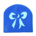 Königsblaue Strickmütze mit hellblauem Schleifenmuster aus weichem Winterstoff - M(56-58cm) / Königsblau