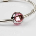 Silver snake chain bracelet featuring a single pink faceted crystal charm bead - Pink/03