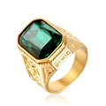 Anello punk rock da uomo dorato con grande smeraldo rettangolare e incisioni vintage - Oro Zircone Verde