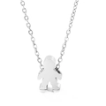 Polished silver boy girl silhouette pendant necklace in stainless steel finish - Silver Boy (KN117474-Z)