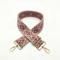 Close-up of wide bohemian geometric woven purse strap with gold adjustable metal hardware - Gold Buckle / S4 Nude Pink