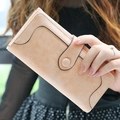 Lange Retro-Geldbörse für Damen aus weichem Leder in Hellbraun mit Druckknopfverschluss - Rosa