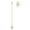 Asymmetric S925 sterling silver long chain and geometric stud earrings with white pearls - Golden Asymmetric Pearl Drop Earrings (GPE37)