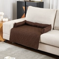Waterproof dark brown quilted pet bed sofa protector with U-shaped bolster cushions - Geometric Coffee