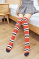 Over the knee socks with red, navy, white and yellow horizontal stripes in cotton blend - One Size / Red White Black Yellow Wide Stripes
