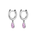 Elegant silver pear-cut pink zircon drop earrings with minimalist hoop design for women - Silver Hoop Pink Teardrop Pendant (JHQ0009-SS-6)