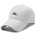 Classic white cotton twill baseball cap with vintage embroidered patch in side view - Adjustable / White