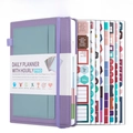 Undated daily planner in purple and blue faux leather with elastic strap and stickers - Purple + 8 Sheets Planning Stickers