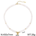 Parelketting met gouden stalen kralen en bolvormige hanger, lengte 450 mm - Onregelmatige Parel Hanger Stijl (KN282943-Z)