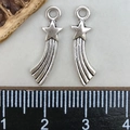 Silver shooting star charm for DIY jewelry with measuring ruler showing 3.2cm length - Antique Silver Shooting Star Pendant (5x19mm)