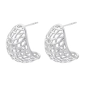 Macro shot of silver woven hollow mesh C-shape earrings with a minimalist matte finish - VE1077 White Gold 1 Pair (Woven Hollow)