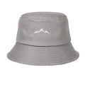 Bob gris unisexe en coton avec broderie de montagne blanche sur fond blanc minimaliste - Taille unique / Gris