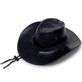 Black western cowboy hat with leaf embossing, breathable metal eyelets and chin strap - Black